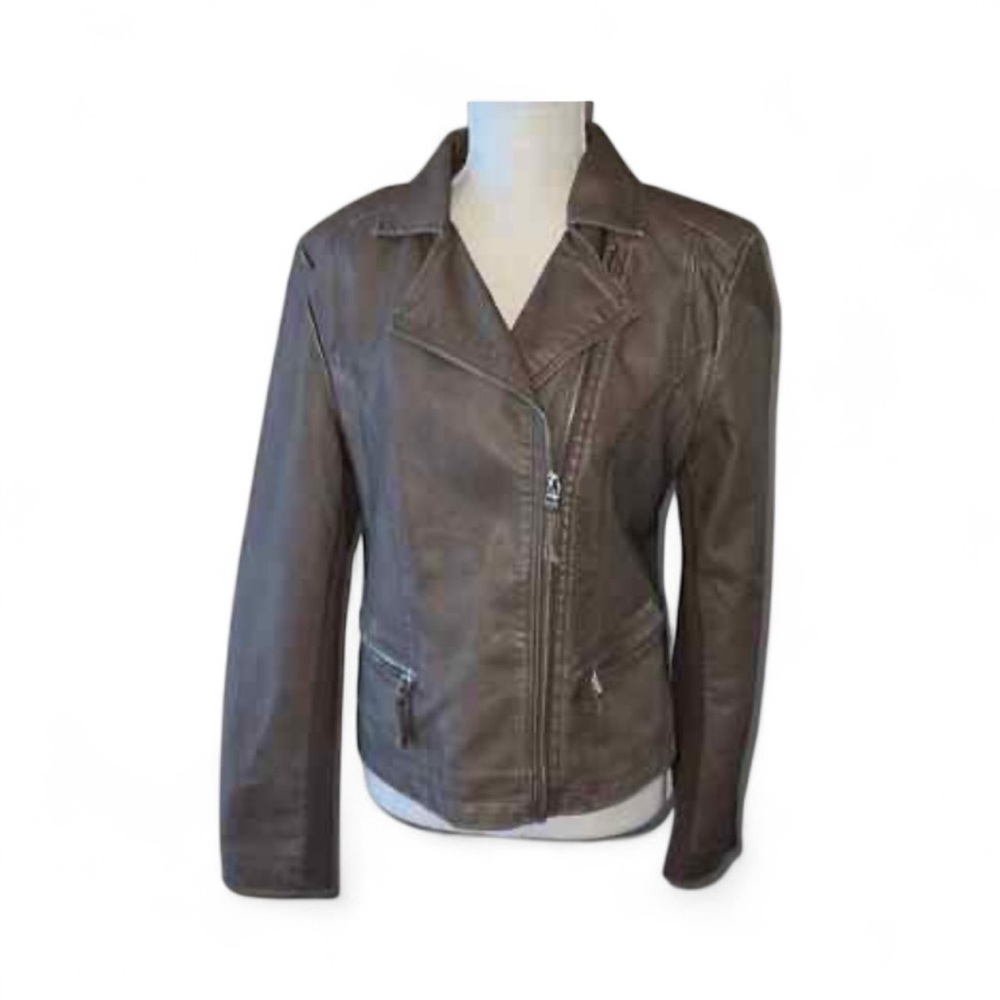 Andrew Marc Brown Faux Leather Moto Jacket XL NWT Biker Style - Picture 3 of 7